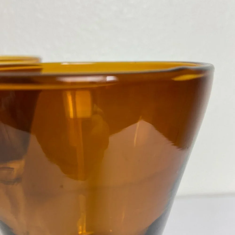 VTG 1970 Honey Amber Hand blown Stemmed Wine Goblet Glasses 9